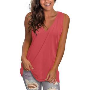 imageSAMPEEL Womens Summer Tank Tops Basic Tanks V Neck Sleeveless T Shirts Side Split114brickred