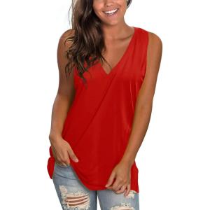 imageSAMPEEL Womens Summer Tank Tops Basic Tanks V Neck Sleeveless T Shirts Side Split122bright Red
