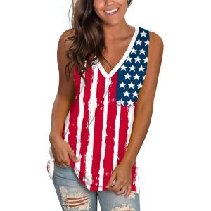 imageSAMPEEL Womens Summer Tank Tops Basic Tanks V Neck Sleeveless T Shirts Side Split128flag a