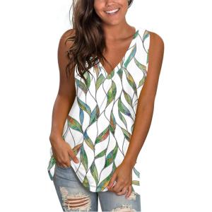 imageSAMPEEL Womens Summer Tank Tops Basic Tanks V Neck Sleeveless T Shirts Side Split172leaf Floral