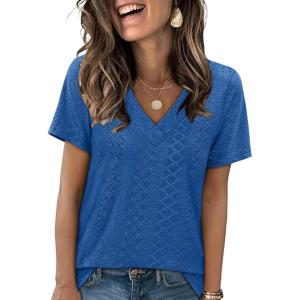 imageSAMPEEL Womens Summer Tops Trendy 2025 Eyelet Crossed V Neck T Shirts Loose Casual Short Sleeve Tshirts Shirts FashionRoyal Blue