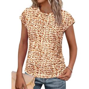 imageSAMPEEL Womens Summer Tops Trendy 2025 Ruched Cap Short Sleeve Tshirts Shirts Crew Neck T Shirts FashionUnique Orange Camouflage
