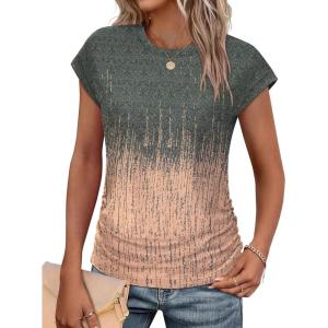 imageSAMPEEL Womens Summer Tops Trendy 2025 Ruched Cap Short Sleeve Tshirts Shirts Crew Neck T Shirts FashionVolcanic Printed