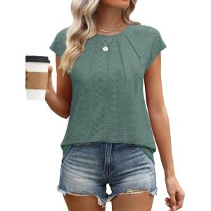 imageSAMPEEL Womens T Shirts Short Sleeve Pleated Dressy Casual Cap Sleeve Summer Tops BlousesDusty Green