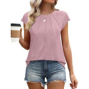 imageSAMPEEL Womens T Shirts Short Sleeve Pleated Dressy Casual Cap Sleeve Summer Tops BlousesDusty Pink