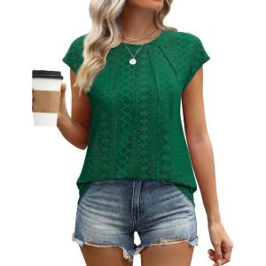 imageSAMPEEL Womens T Shirts Short Sleeve Pleated Dressy Casual Cap Sleeve Summer Tops BlousesKelly Green