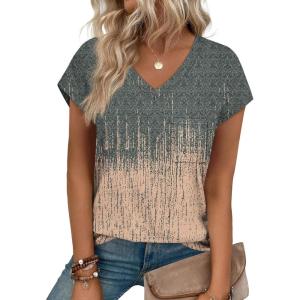 imageSAMPEEL Womens T Shirts V Neck Cap Short Sleeve Summer Tops Trendy 2025 Loose Casual Tshirts with PocketPattern Tie Dye