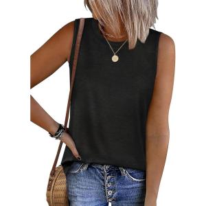 imageSAMPEEL Womens Tank Tops Loose Casual Summer Tops Crew Neck Basic Sleeveless Shirts Trendy 2025Black