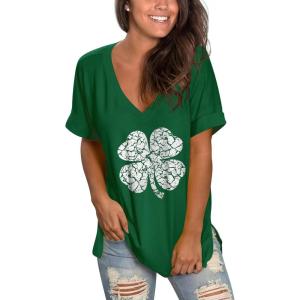 imageSAMPEEL Womens V Neck T Shirts Casual Rolled Short Sleeve Side Split Summer Tops Loose Fit51oneclover