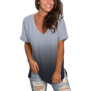 imageSAMPEEL Womens V Neck T Shirts Casual Rolled Short Sleeve Side Split Summer Tops Loose Fit61gradientgray