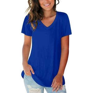 imageSAMPEEL Womens V Neck TShirts Casual Summer Loose Fit Short Sleeve Tops Basic TeesBlue