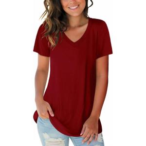 imageSAMPEEL Womens V Neck TShirts Casual Summer Loose Fit Short Sleeve Tops Basic TeesBurgundy