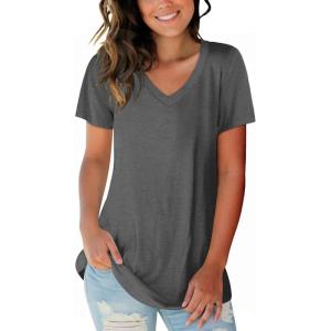 imageSAMPEEL Womens V Neck TShirts Casual Summer Loose Fit Short Sleeve Tops Basic TeesDeep Grey
