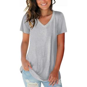 imageSAMPEEL Womens V Neck TShirts Casual Summer Loose Fit Short Sleeve Tops Basic TeesGrey