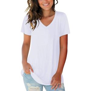 imageSAMPEEL Womens V Neck TShirts Casual Summer Loose Fit Short Sleeve Tops Basic TeesWhite