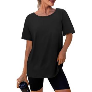 imageSAMPEEL Womens Workout Tops Oversized T Shirts Loose Fit Crewneck Short Sleeve Summer Sun Protection UPF 50All Black