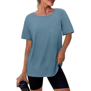 imageSAMPEEL Womens Workout Tops Oversized T Shirts Loose Fit Crewneck Short Sleeve Summer Sun Protection UPF 50Blue