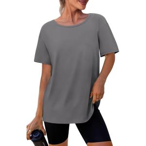 imageSAMPEEL Womens Workout Tops Oversized T Shirts Loose Fit Crewneck Short Sleeve Summer Sun Protection UPF 50Gray