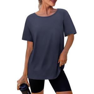 imageSAMPEEL Womens Workout Tops Oversized T Shirts Loose Fit Crewneck Short Sleeve Summer Sun Protection UPF 50Navy Blue