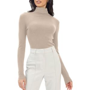 imageTrendy Queen Womens Mock Turtleneck Long Sleeve Shirts Fall Fashion Basic Layering Slim Fit Soft Thermal Underwear TopsBeige