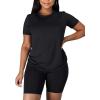 imageKaximil Womens 2 Piece Club Outfits Casual Top T Shirt Biker Legging Shorts Set1 Black
