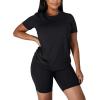 imageKaximil Womens 2 Piece Club Outfits Casual Top T Shirt Biker Legging Shorts Set1 Black