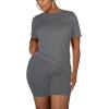 imageKaximil Womens 2 Piece Club Outfits Casual Top T Shirt Biker Legging Shorts Set1 Grey