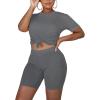 imageKaximil Womens 2 Piece Club Outfits Casual Top T Shirt Biker Legging Shorts Set1 Grey