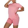 imageKaximil Womens 2 Piece Club Outfits Casual Top T Shirt Biker Legging Shorts Set1 Pink