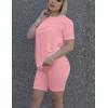 imageKaximil Womens 2 Piece Club Outfits Casual Top T Shirt Biker Legging Shorts Set1 Pink