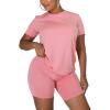 imageKaximil Womens 2 Piece Club Outfits Casual Top T Shirt Biker Legging Shorts Set1 Pink