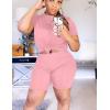 imageKaximil Womens 2 Piece Club Outfits Casual Top T Shirt Biker Legging Shorts Set1 Pink