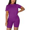 imageKaximil Womens 2 Piece Club Outfits Casual Top T Shirt Biker Legging Shorts Set1 Purple