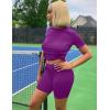 imageKaximil Womens 2 Piece Club Outfits Casual Top T Shirt Biker Legging Shorts Set1 Purple