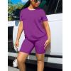 imageKaximil Womens 2 Piece Club Outfits Casual Top T Shirt Biker Legging Shorts Set1 Purple