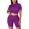 imageKaximil Womens 2 Piece Club Outfits Casual Top T Shirt Biker Legging Shorts Set1 Purple