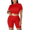 imageKaximil Womens 2 Piece Club Outfits Casual Top T Shirt Biker Legging Shorts Set1 Red