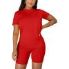 imageKaximil Womens 2 Piece Club Outfits Casual Top T Shirt Biker Legging Shorts Set1 Red