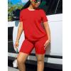 imageKaximil Womens 2 Piece Club Outfits Casual Top T Shirt Biker Legging Shorts Set1 Red