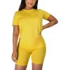 imageKaximil Womens 2 Piece Club Outfits Casual Top T Shirt Biker Legging Shorts Set1 Yellow