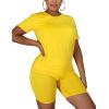 imageKaximil Womens 2 Piece Club Outfits Casual Top T Shirt Biker Legging Shorts Set1 Yellow