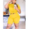 imageKaximil Womens 2 Piece Club Outfits Casual Top T Shirt Biker Legging Shorts Set1 Yellow