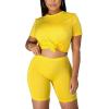 imageKaximil Womens 2 Piece Club Outfits Casual Top T Shirt Biker Legging Shorts Set1 Yellow