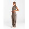 imageTrendy Queen 2 Piece Matching Summer Sweatsuit Lounge Set Womens Wide Leg Pants Side Ruching Crop Top SetsMocha