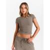 imageTrendy Queen 2 Piece Matching Summer Sweatsuit Lounge Set Womens Wide Leg Pants Side Ruching Crop Top SetsMocha