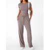 imageTrendy Queen 2 Piece Matching Summer Sweatsuit Lounge Set Womens Wide Leg Pants Side Ruching Crop Top SetsRose Taupe