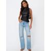 imageTrendy Queen Going Out Tops Summer Top 2025 Date Outfits Asymmetrical Mock Neck Leather Top Sexy Corset Club OutfitBlack