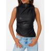 imageTrendy Queen Going Out Tops Summer Top 2025 Date Outfits Asymmetrical Mock Neck Leather Top Sexy Corset Club OutfitBlack