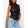 imageTrendy Queen Going Out Tops Summer Top 2025 Date Outfits Asymmetrical Mock Neck Leather Top Sexy Corset Club OutfitBlack