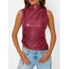 imageTrendy Queen Going Out Tops Summer Top 2025 Date Outfits Asymmetrical Mock Neck Leather Top Sexy Corset Club OutfitRed